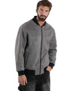 Giubbotto Double Face Bomber College Ecopelle Camoscio Grigio G3341A