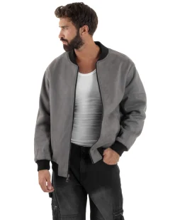Giubbotto Double Face Bomber College Ecopelle Camoscio Grigio G3341A