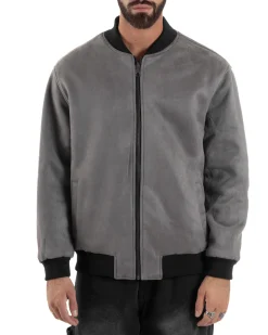 Giubbotto Double Face Bomber College Ecopelle Camoscio Grigio G3341A