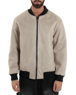 Giubbotto Double Face Bomber College Ecopelle Camoscio Beige G3342A