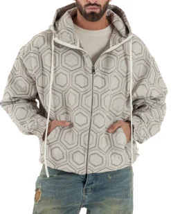Giubbotto giacca bomber uomo cappuccio oversize crop beige GIOSAL-G3398A