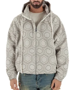 Giubbotto giacca bomber uomo cappuccio oversize crop beige GIOSAL-G3398A