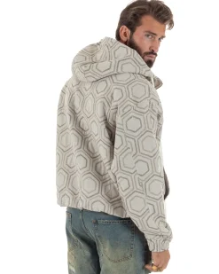 Giubbotto giacca bomber uomo cappuccio oversize crop beige GIOSAL-G3398A