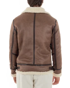 Giubbotto montone uomo camoscio imbottito chiodo giacca aviatore zip pelliccia camel GIOSAL-G3222A