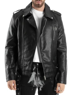 Giubbotto uomo biker chiodo ecopelle morbida casual nero GIOSAL-G3169A