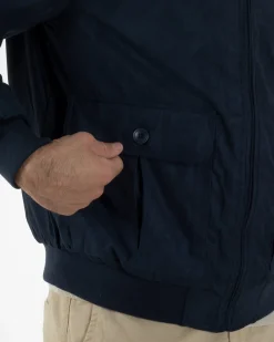 Giubbotto Uomo Bomber Camoscio Morbido Zip Tasconi Blu G3376A
