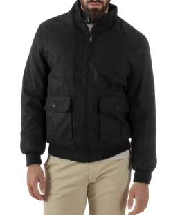 Giubbotto Uomo Bomber Camoscio Morbido Zip Tasconi Nero G3378A