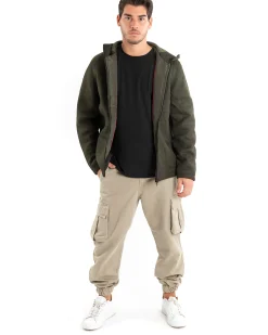 Giubbotto Uomo Bomber Cappuccio Tessuto Tecnico Verde Casual GIOSAL-G2886A