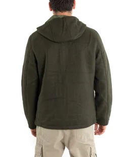 Giubbotto Uomo Bomber Cappuccio Tessuto Tecnico Verde Casual GIOSAL-G2886A