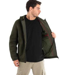 Giubbotto Uomo Bomber Cappuccio Tessuto Tecnico Verde Casual GIOSAL-G2886A