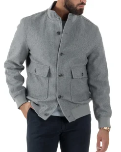 Giubbotto Uomo Bomber Giacca College Panno Bottoni Grigio G3382A