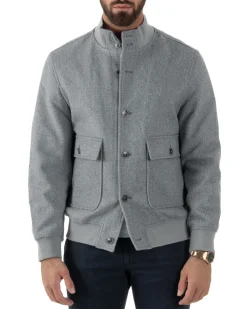 Giubbotto Uomo Bomber Giacca College Panno Bottoni Grigio G3382A