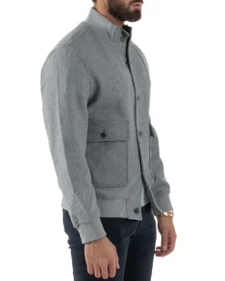 Giubbotto Uomo Bomber Giacca College Panno Bottoni Grigio G3382A