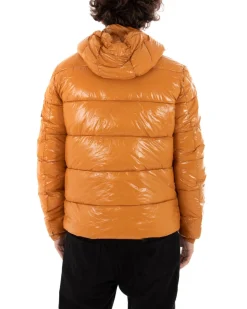 Giubbotto Uomo Bomber Lucido Vernice Cappuccio Tinta Unita Senape GIOSAL-G2655A