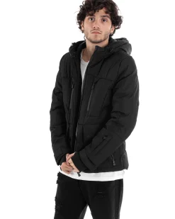 Giubbotto Uomo Bomber Nero Tasche Cappuccio Casual Imbottito GIOSAL-G3004A