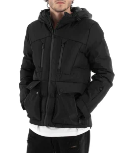 Giubbotto Uomo Bomber Nero Tasche Cappuccio Casual Imbottito GIOSAL-G3004A
