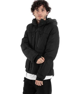 Giubbotto Uomo Bomber Nero Tasche Cappuccio Casual Imbottito GIOSAL-G3004A
