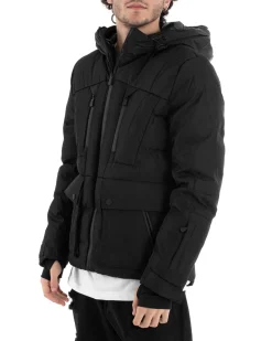 Giubbotto Uomo Bomber Nero Tasche Cappuccio Casual Imbottito GIOSAL-G3004A