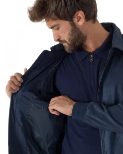 Giubbotto uomo camoscio giacca colletto zip blu GIOSAL-G3392A