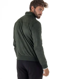 Giubbotto uomo camoscio giacca colletto zip verde GIOSAL-G3393A