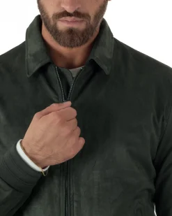 Giubbotto uomo camoscio giacca colletto zip verde GIOSAL-G3393A
