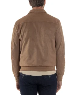 Giubbotto uomo camoscio giacca colletto zip beige GIOSAL-G3391A