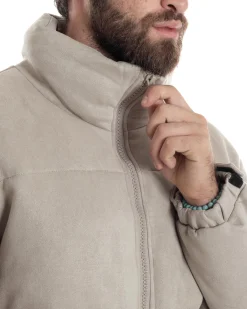 Giubbotto Uomo Camoscio Trapuntato Imbottito Bomber Morbido Con Collo e Zip Giacca Calda Regular Fit Casual Beige GIOSAL-G3257A