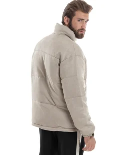 Giubbotto Uomo Camoscio Trapuntato Imbottito Bomber Morbido Con Collo e Zip Giacca Calda Regular Fit Casual Beige GIOSAL-G3257A