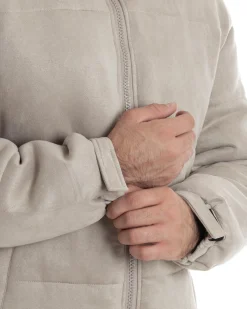 Giubbotto Uomo Camoscio Trapuntato Imbottito Bomber Morbido Con Collo e Zip Giacca Calda Regular Fit Casual Beige GIOSAL-G3257A