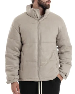 Giubbotto Uomo Camoscio Trapuntato Imbottito Bomber Morbido Con Collo e Zip Giacca Calda Regular Fit Casual Beige GIOSAL-G3257A