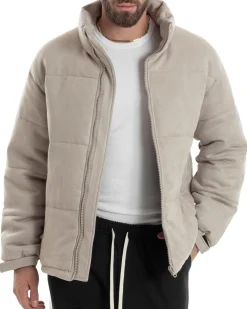 Giubbotto Uomo Camoscio Trapuntato Imbottito Bomber Morbido Con Collo e Zip Giacca Calda Regular Fit Casual Beige GIOSAL-G3257A