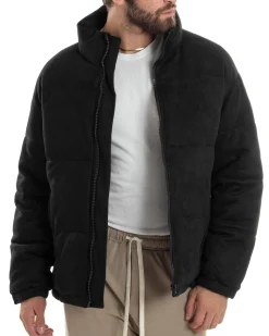 Giubbotto Uomo Camoscio Trapuntato Imbottito Bomber Morbido Con Collo e Zip Giacca Calda Regular Fit Casual Nero GIOSAL-G3256A