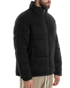 Giubbotto Uomo Camoscio Trapuntato Imbottito Bomber Morbido Con Collo e Zip Giacca Calda Regular Fit Casual Nero GIOSAL-G3256A