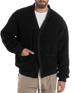 Giubbotto Uomo Cardigan Maglione Caldo Morbido Imbottito Giacca Casual Tinta Unita Nero GIOSAL-G3259A