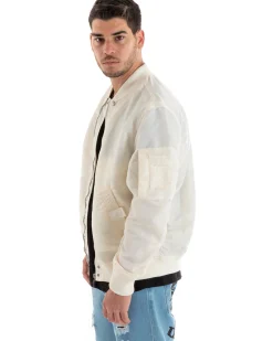 Giubbotto Uomo Casual College Bomber Panna Puffer imbottito GIOSAL-G3041A