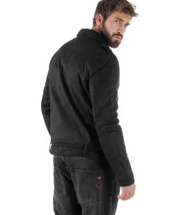 Giubbotto Uomo Chiodo Camoscio Zip Biker Imbottito Nero G3366A