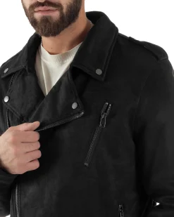 Giubbotto Uomo Chiodo Camoscio Zip Biker Imbottito Nero G3366A