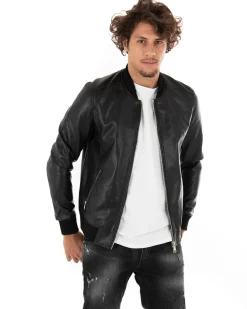 Giubbotto uomo college ecopelle biker basic nero GIOSAL-G2859A