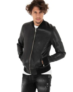 Giubbotto uomo college ecopelle biker basic nero GIOSAL-G2859A