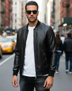 Giubbotto uomo college ecopelle biker basic nero GIOSAL-G2859A