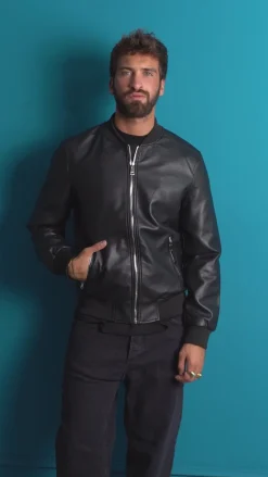 Giubbotto uomo college ecopelle biker basic nero GIOSAL-G2859A