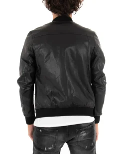 Giubbotto uomo college ecopelle biker basic nero GIOSAL-G2859A