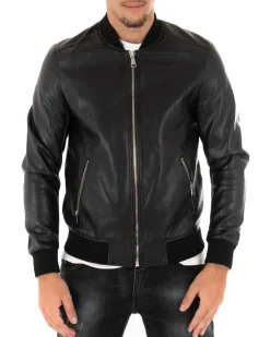 Giubbotto uomo college ecopelle biker basic nero GIOSAL-G2859A