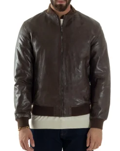Giubbotto Uomo College Ecopelle Vintage Biker Basic Imbottito Marrone G3364A