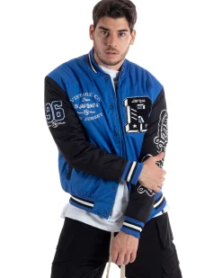 Giubbotto Uomo College Varsity Con Patch Tessuto Tecnico Blu Royal Nero GIOSAL-G3126A