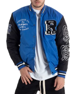 Giubbotto Uomo College Varsity Con Patch Tessuto Tecnico Blu Royal Nero GIOSAL-G3126A