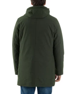 Giubbotto Uomo Con Cappuccio Trench Tessuto Tecnico Giaccone Con Zip Imbottito Lungo Verde G3368A
