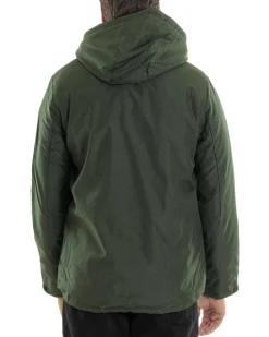 Giubbotto Uomo Con Cappuccio Tessuto Tecnico Giacca Imbottita Calda Tinta Unita Casual Verde Melangiato GIOSAL-G3276A