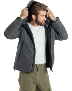 Giubbotto Uomo Con Cappuccio Tessuto Tecnico Giacca Imbottita Calda Tinta Unita Casual Nero Melangiato GIOSAL-G3277A