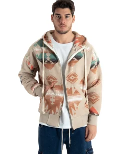 Giubbotto Uomo Con Cappuccio Felpa Con Zip Casual Fantasia Etnica Beige GIOSAL-G3139A